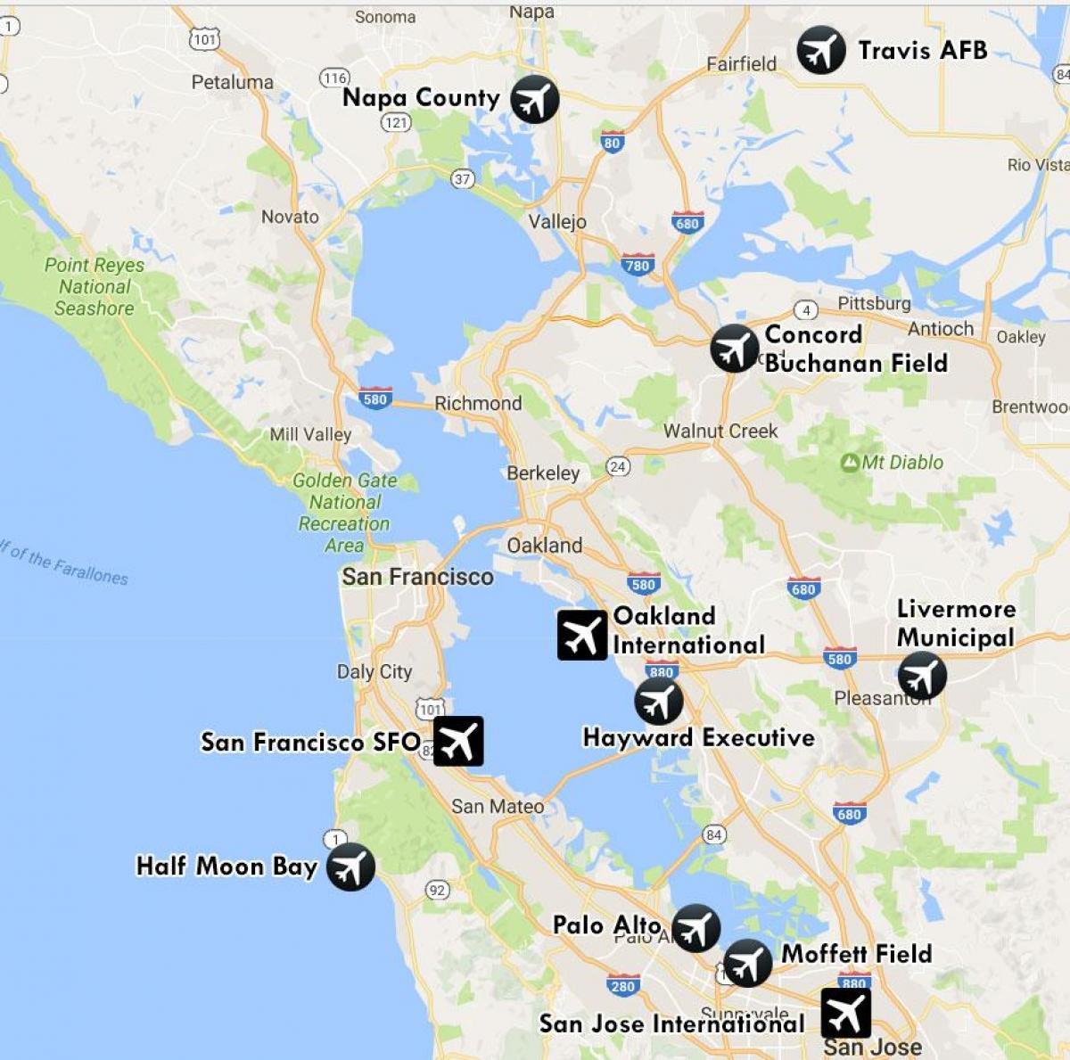 Mapa dos aeroportos de São Francisco