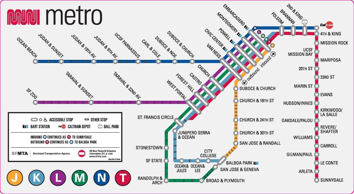 Mapa das estações do metrô de São Francisco