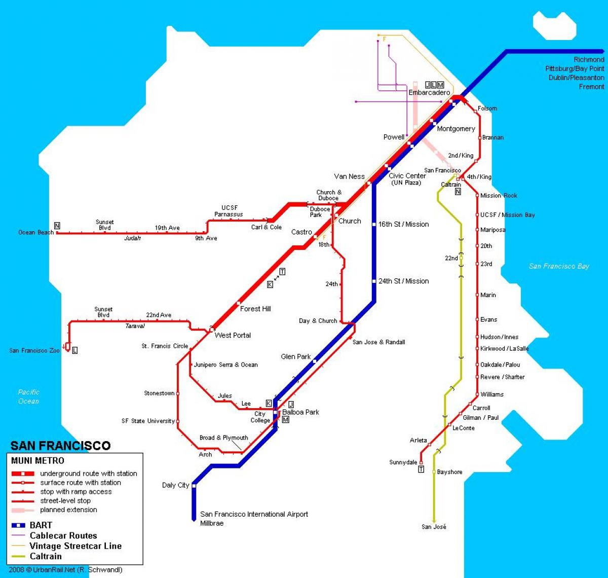 Mapa da estação de metrô de São Francisco